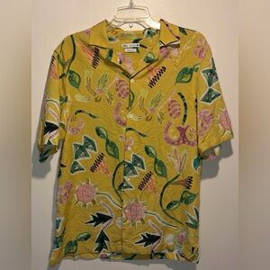 Zara NWOT Multicolor Abstract Print Linen Blend Short Sleeve Button Down Shirt M